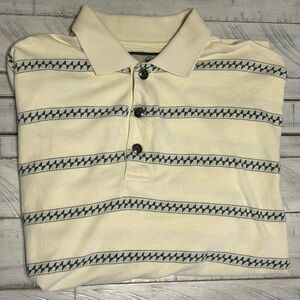 VTG Dockers Golf Khakiware Men’s Cream And Green Striped Polo Shirt 100% Cotton
